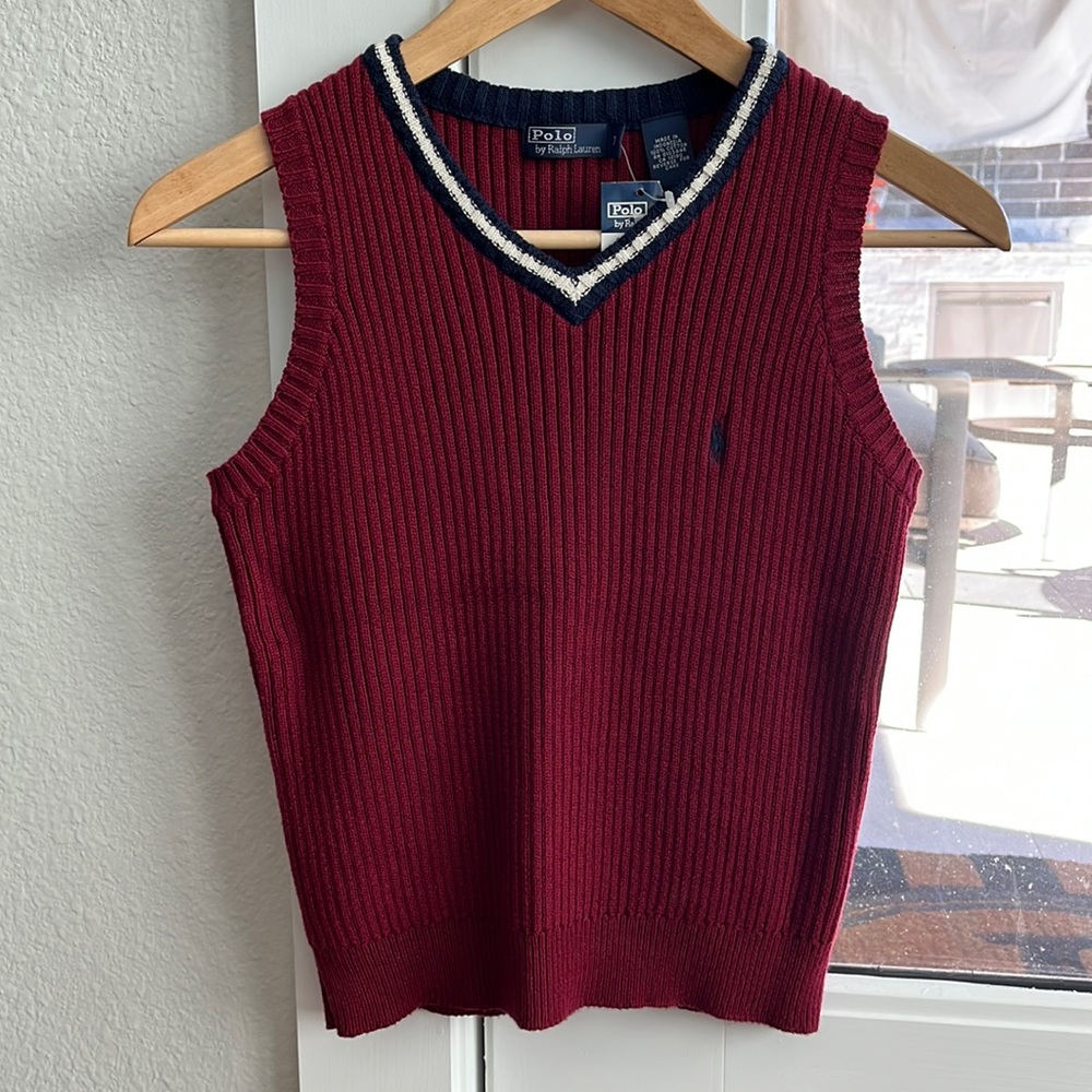 Brand New with tags BNWT Authentic Ralph Lauren Boys Maroon Sweater Vest size 7